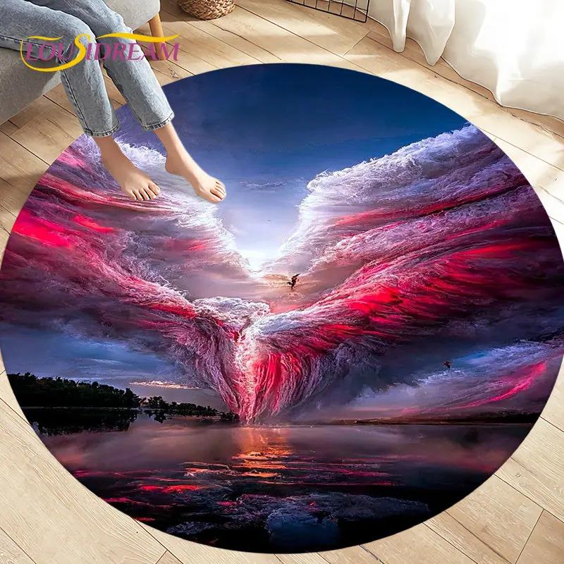 3D Natural ,Tornado, Cloud Area Rug,Round Carpet Rug for Living Room Bedroom Sofa Decoration,Kid Play Game Non-slip Floor Mat