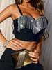 Rose Beauty A Rhinestone Fringe Trim Corset Cami Top