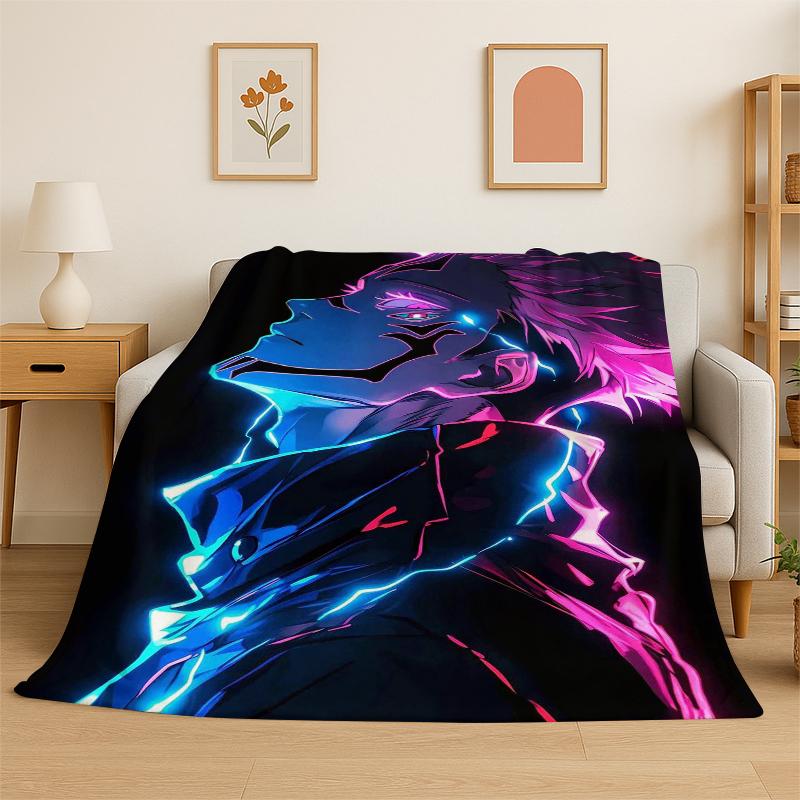 Cartoon Jujutsu Kaisen Anime Itadori Yuj Flannel Blanket Soft Warm Throw Blanket for Bedroom Living Room Bed Travel Picnic Kid