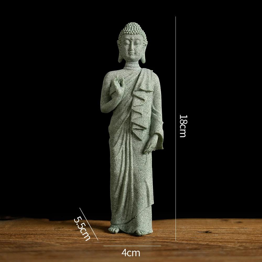 Buddha Garden Statue Fish Tank Decoration Mini Buddhism Figurine Desk Tablescape Decor Home Zen Statue Green Sandstone Thailand
