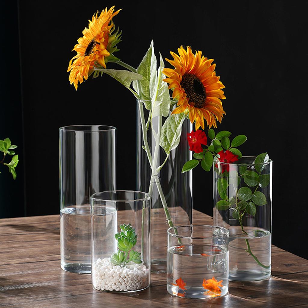 Klare Blumenvase, Hydrokulturvase aus Glas, Vase aus Borosilikatglas, Zylinderförmige Blumenvase, Kerzenhalter, Hochzeit, Heimdekoration