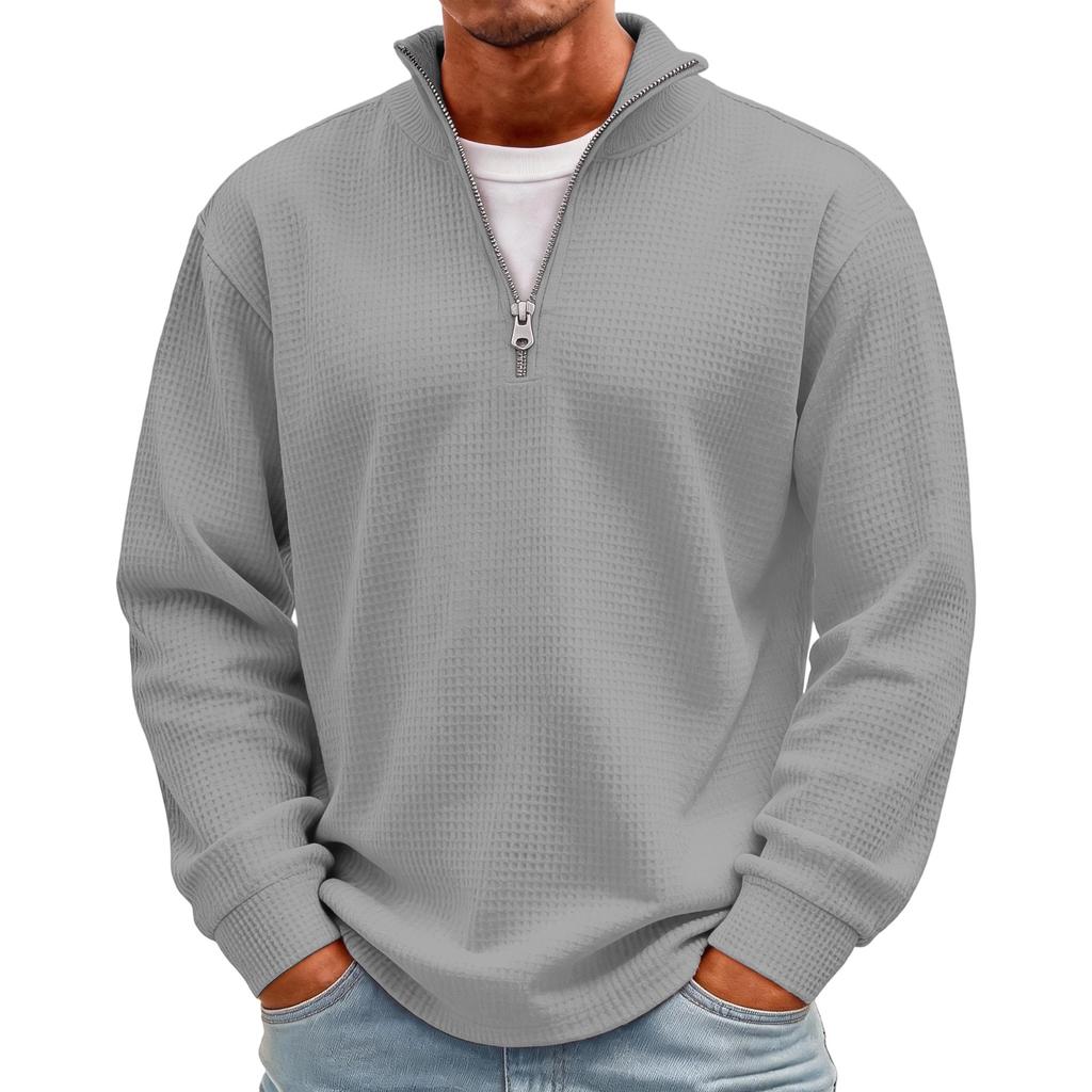 Men's Casual Knit Long Sleeve Pullover with Stand Collar and Ribbed Cuffs