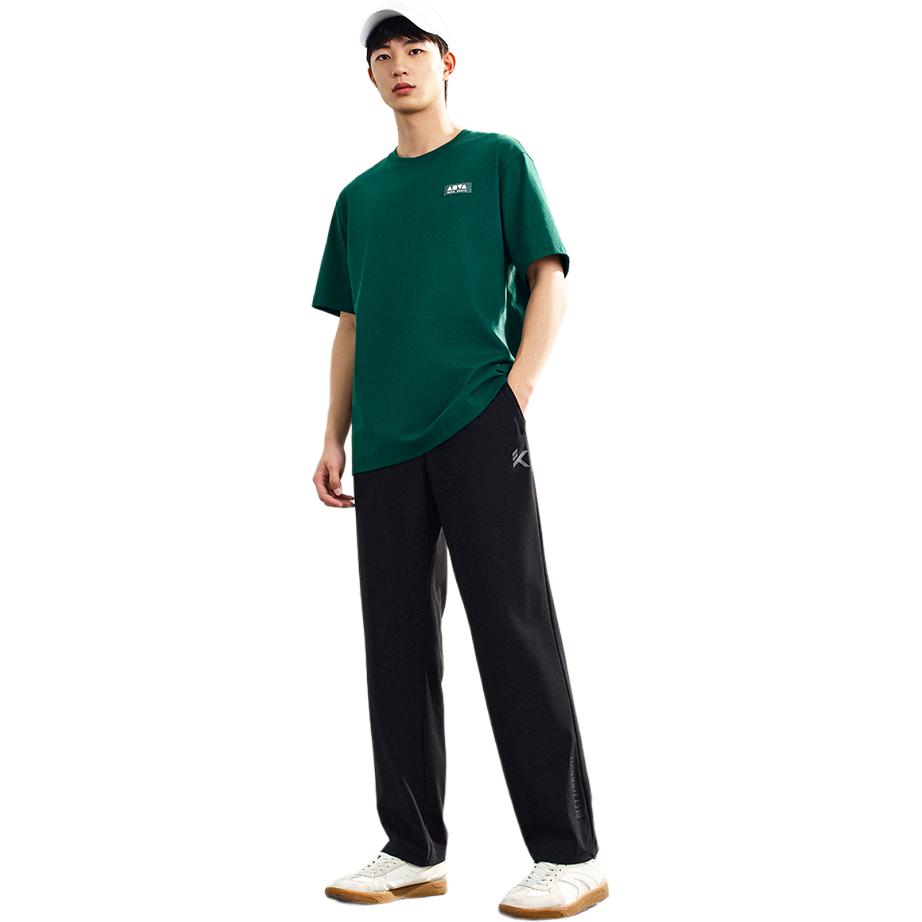Anta Série Basket-ball Décontracté Simple Couleur Unie Jambe Droite Respirant Tricoté Pantalon de Sport Homme Bass Basic-Noir 152521353-2