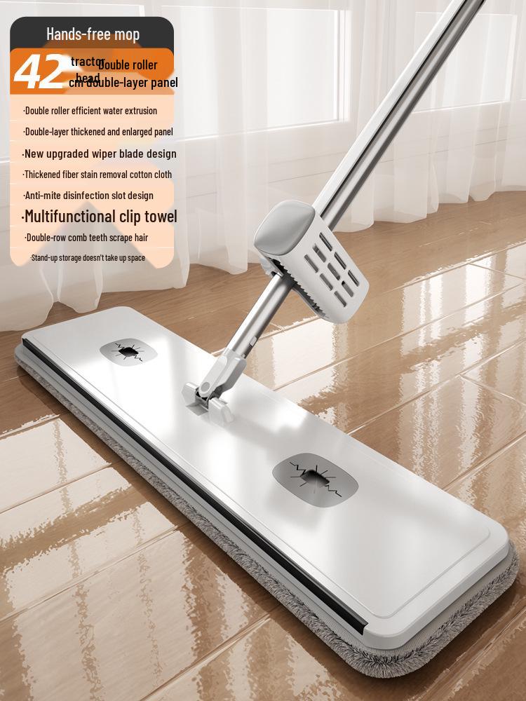 Hands-Free Effortless Flat Mop & Bucket - Dual Wet/Dry Use for Wood Floors
