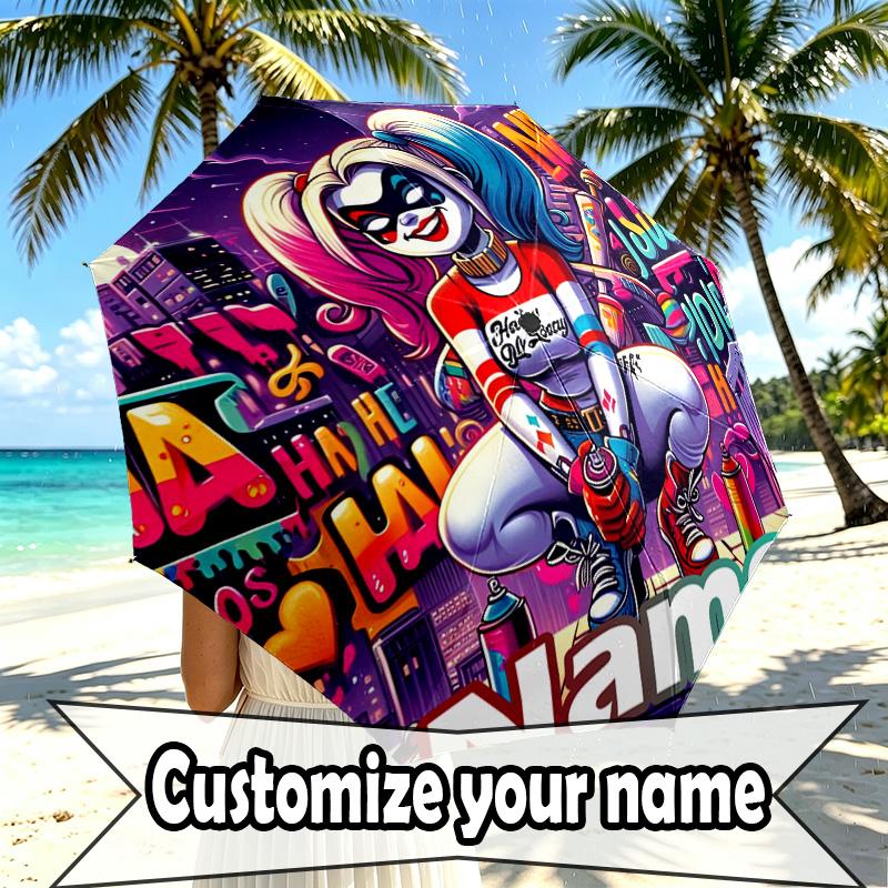 Custom Name Personalized Superhero Print Umbrella, Auto Open Close, 8‑Rib Sturdy Frame, Commute Camping Hiking Use, Birthday Gift