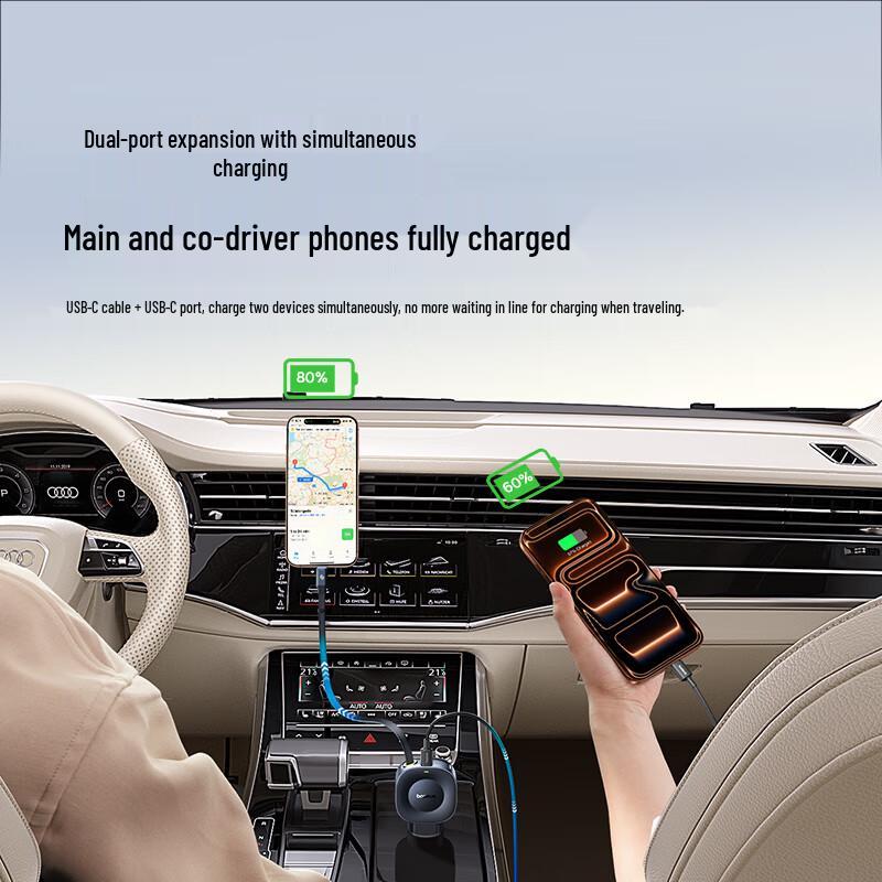 Baseus 30W Dual-Port Car Charger with Retractable Cable