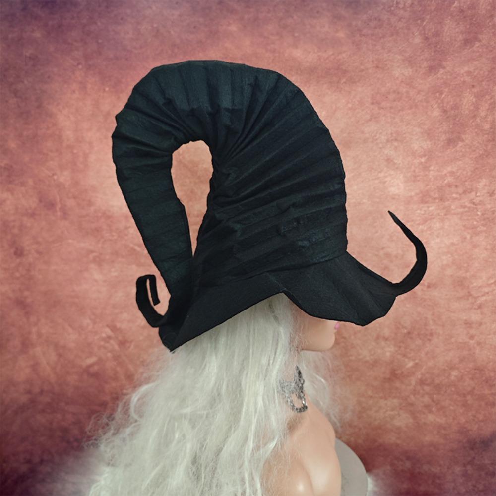 Ruffle Edge Halloween Wrinkled Witch Hat with Rope Cosplay Party Witch Hat  Theatrical Props