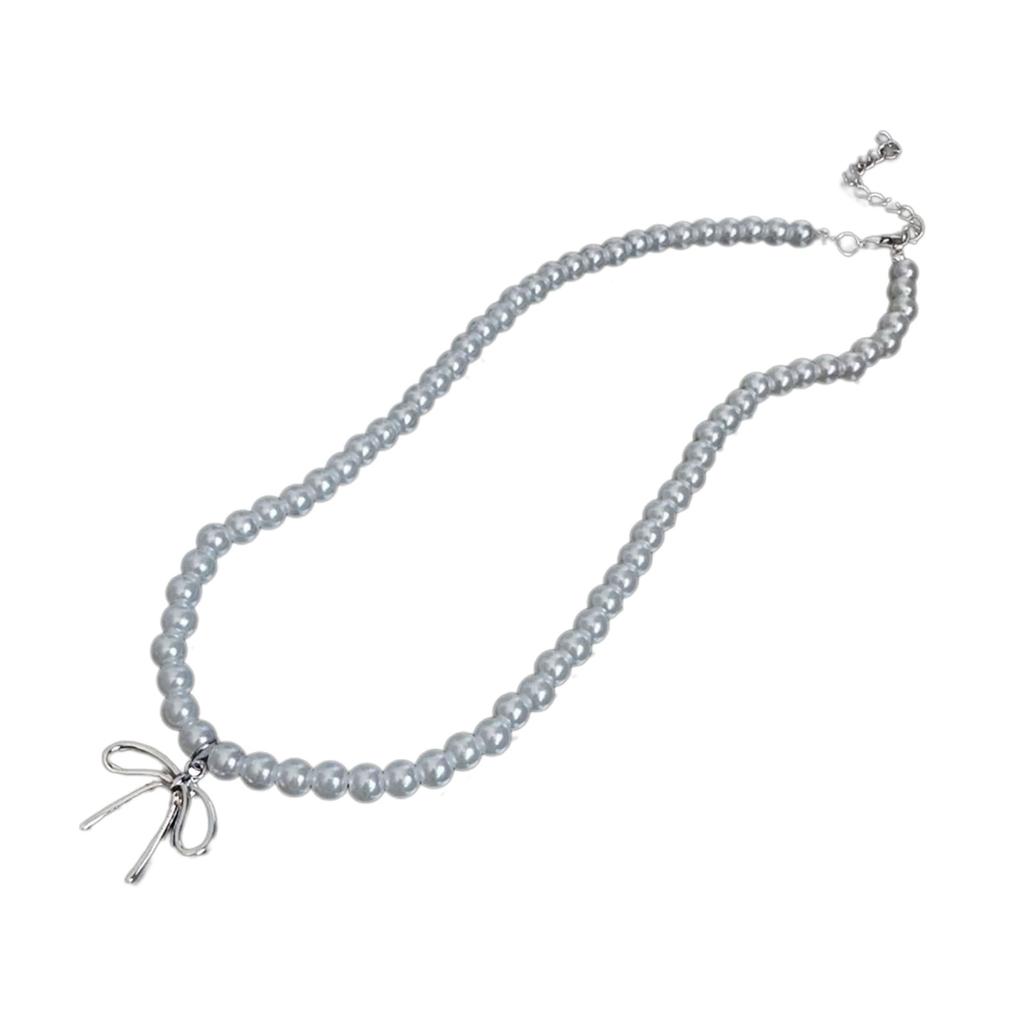Sophisticated Pearl Necklace Accessory Delightful Necklace with Bowknot Pendant Beaded Chain for Collection Enthusiasts