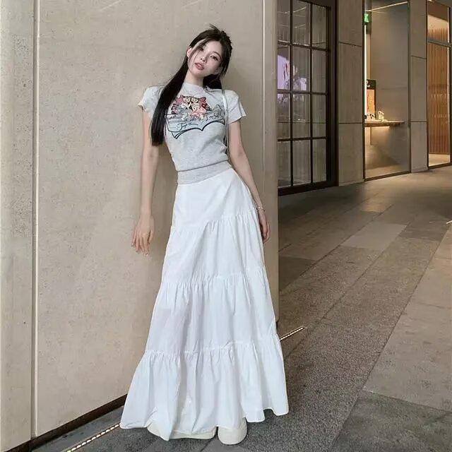 Umbrella A-Line White High-Waisted Midi Skirt for Women - Summer Collection