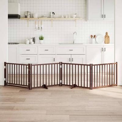 Vidaxl Foldable Dog Gate, With Door, 4 Panels, Brown, 320 Cm