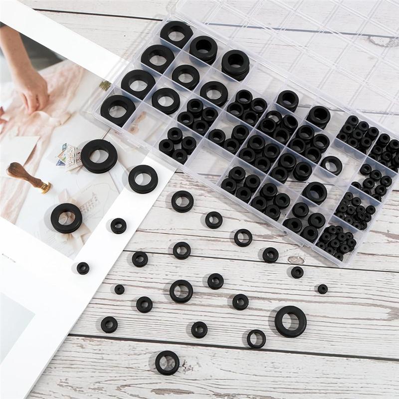 A25F-Rubber Grommet Kit Hollow 200Pcs, Hallow Firewall Grommets Assortment 8 Sizes Wire Grommets For Wiring, Hole Plugs,Automoti