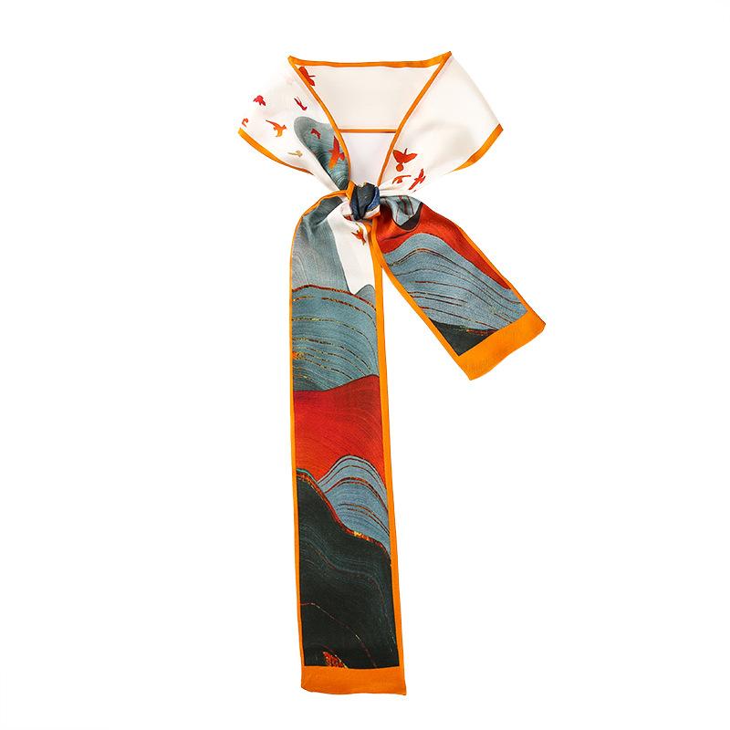 Lenço Skinny 100% Seda de Amora 6*125cm para Mulheres, Lenço Longo de Fita em Sarja de Seda, Lenço Fino para Pescoço e Laço de Cabelo, Cinto Versátil de Primavera Verão e Charme para Bolsa