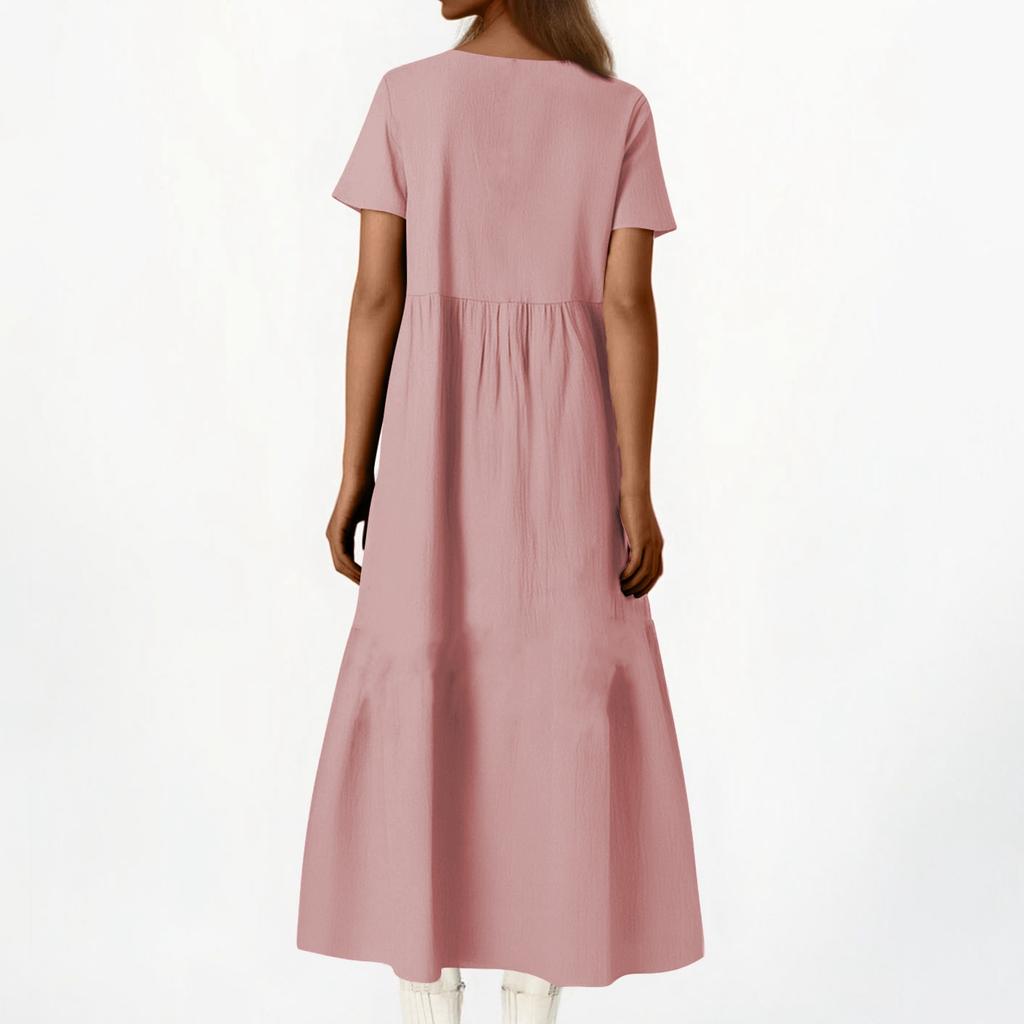 Dames Modieuze En Casual Effen Katoen En Linnen Jurk