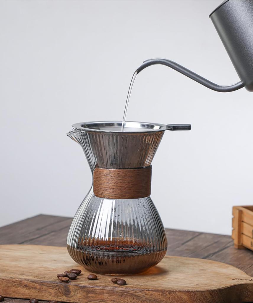 SHIHEER Coffee Unbreakable Drip Coffee Large Capacity 400ml Coffee Glass with High Boron Silica Glass No Paper Coffee Filters Coffee Server Hand