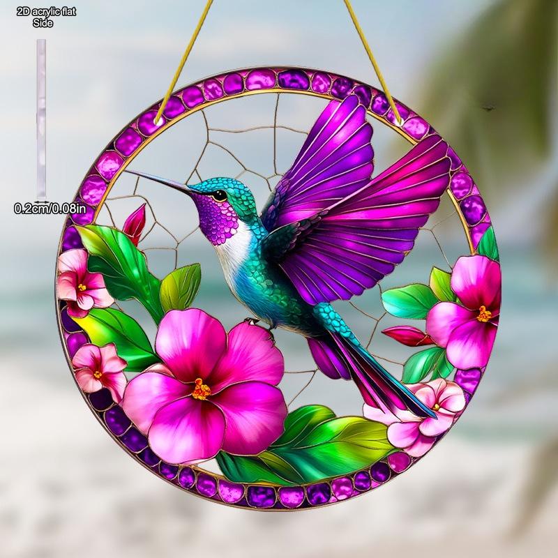 Hummingbird & FloralTheme Sun Catcher Acrylic Hang Sign, Nurseries, Vintage Home Decor Wall for Bar Kitchen, Restaurant Shop Wall Decor, Garden Decora