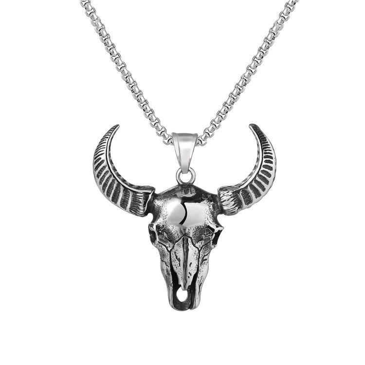 Retro Demon Bull Head Titanium Pendant Necklace