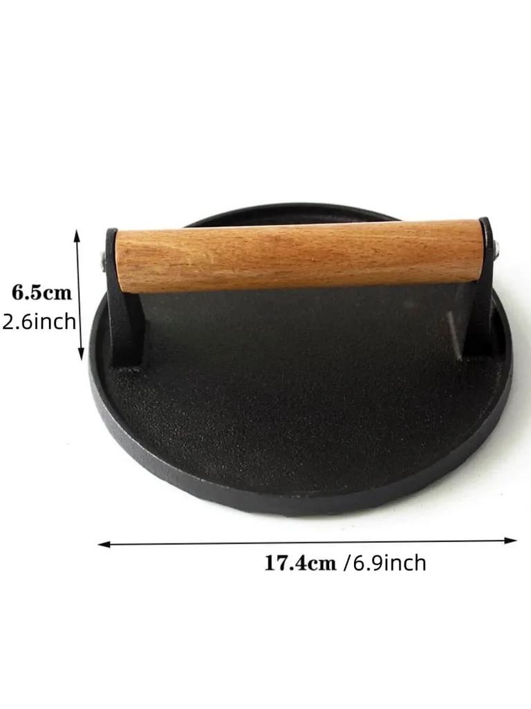Cast Iron Rectangular Meat Press Round Steak Burger Press Barbecue Press for Flat Top Grill Hamburger