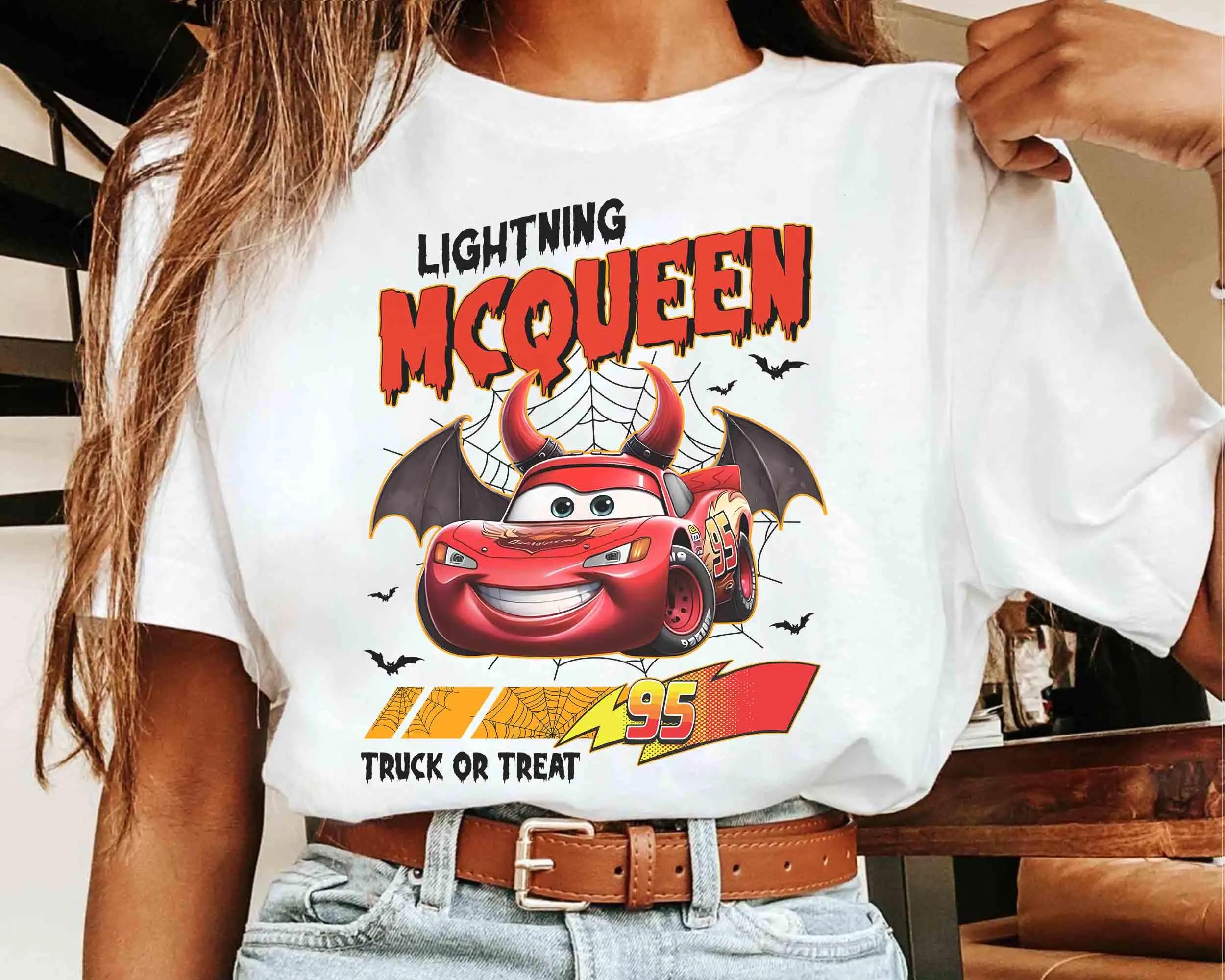 Retro Lightning MC Queen Vintage Race 95 Halloween Shirt Disney Cars Mickeys Not So Scary Matching Tee S