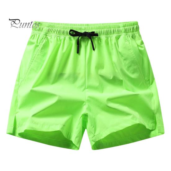 

Мужские летние шорты с эластичной резинкой на талии и карманами на молнии, короткие брюки для бега, сплошной цвет, широкие брюки, быстросохнущие спортивные шорты для путешествий M флуоресцентный зеленый
