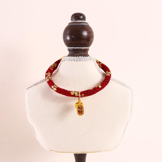 Pet Collar Chinese Style Decorative Skin Friendly Adjustable Cat Dogs Necklace Collar with Pendant Bell for Festival