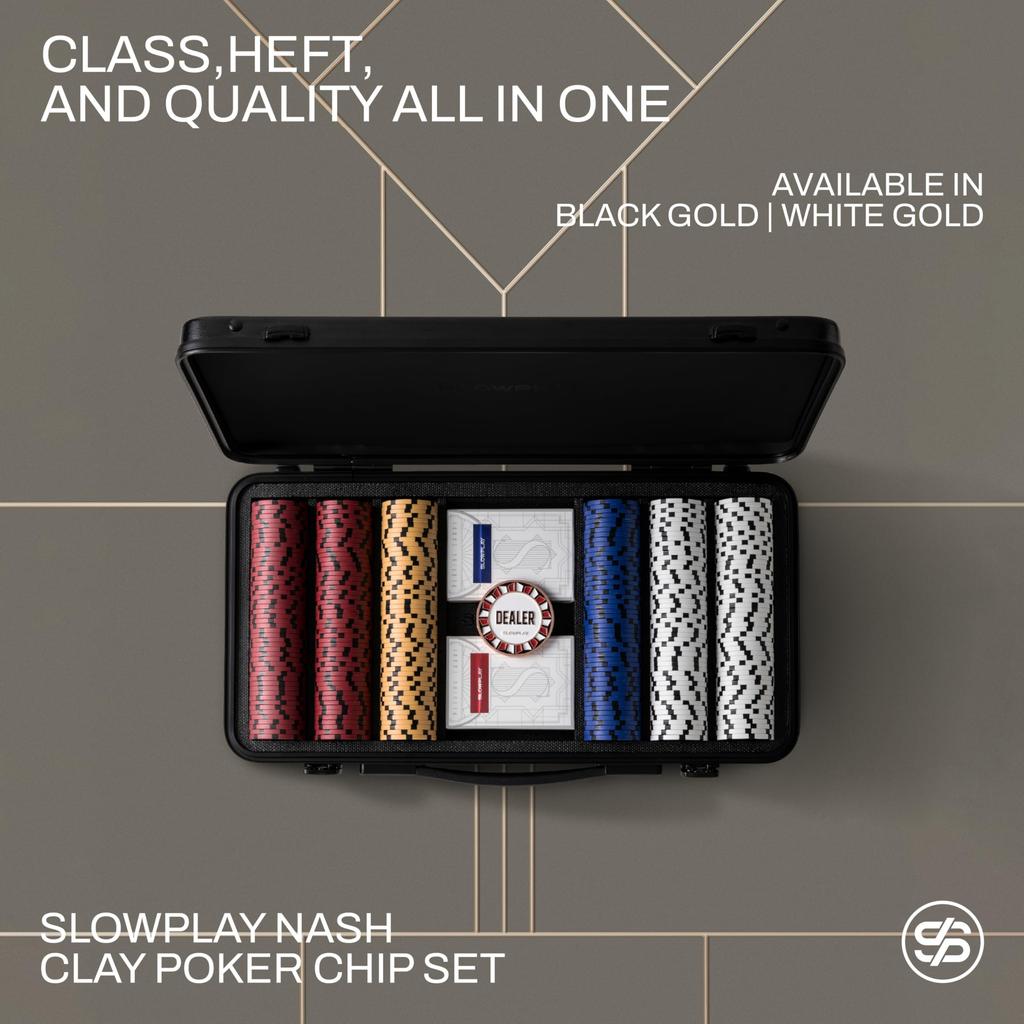 SLOWPLAY Nash Clay Poker Chip Texas 500 Chips Values with Durable Polycarbonate Perfect Gift for Poker Players Set, 14g, Hold'em, [Chip Included]