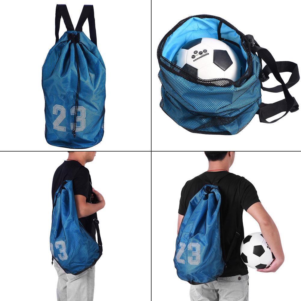 Basketball Football Soccer Training Exercising Mesh Backpack Shoulder Drawstring Bag (Blue)