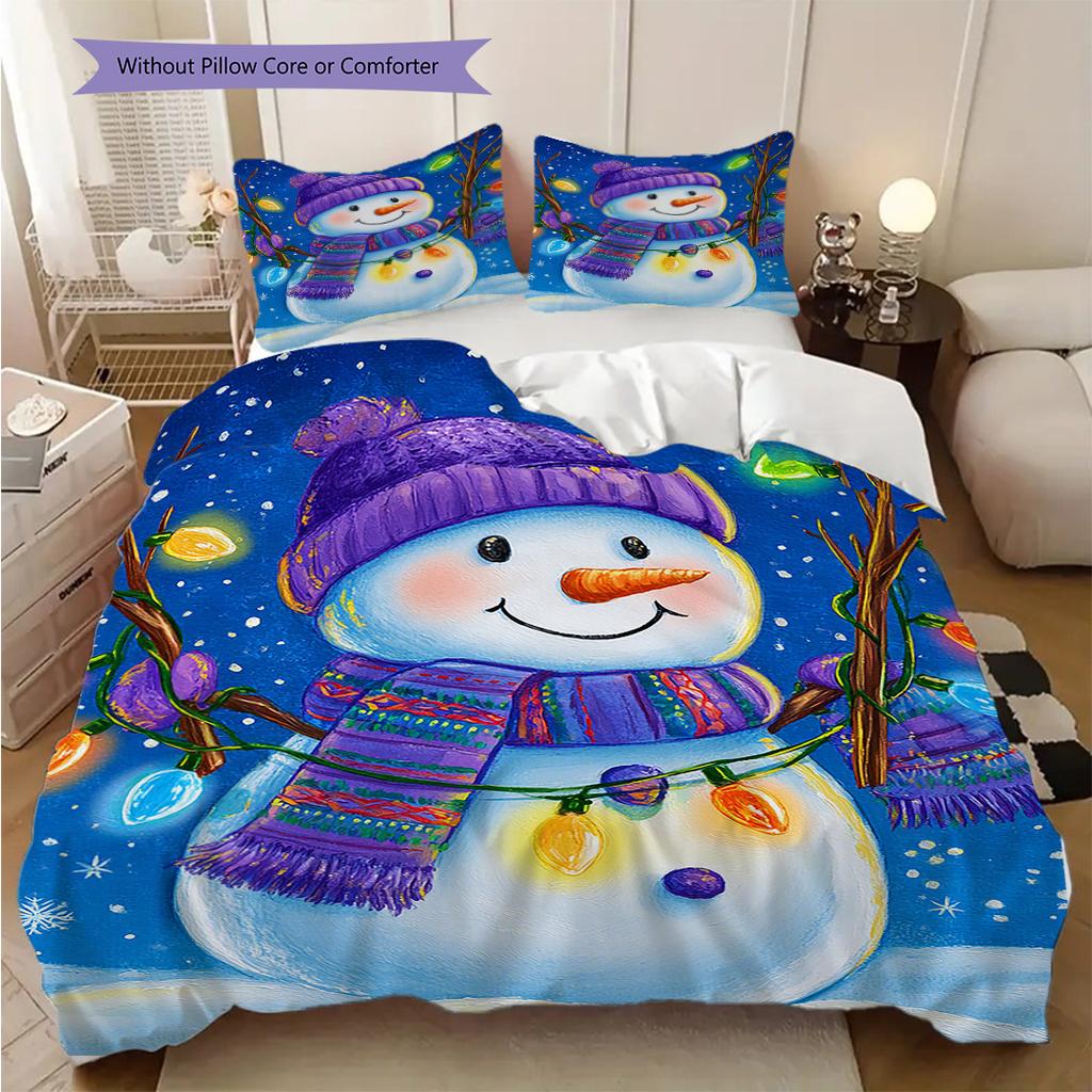 Snowman Pattern Bedding Quilt Set Quilt Cover Pillowcase Home Decoration Birthday Gift (1 * duvet cover + 2 * pillowcase, without core)