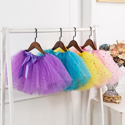 Kids Girls Party Dance Ballet Costume Splice Star Sequin Tulle Skirt+Bow Hairpin