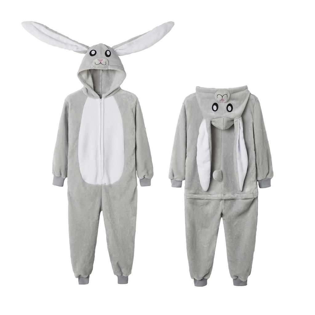 Autumn And Winter Parent-Child Clothing Men And Women Children Cartoon Animal One-Piece Pajamas Rose Red Rabbit Flannel Loungewear Performance Clothes