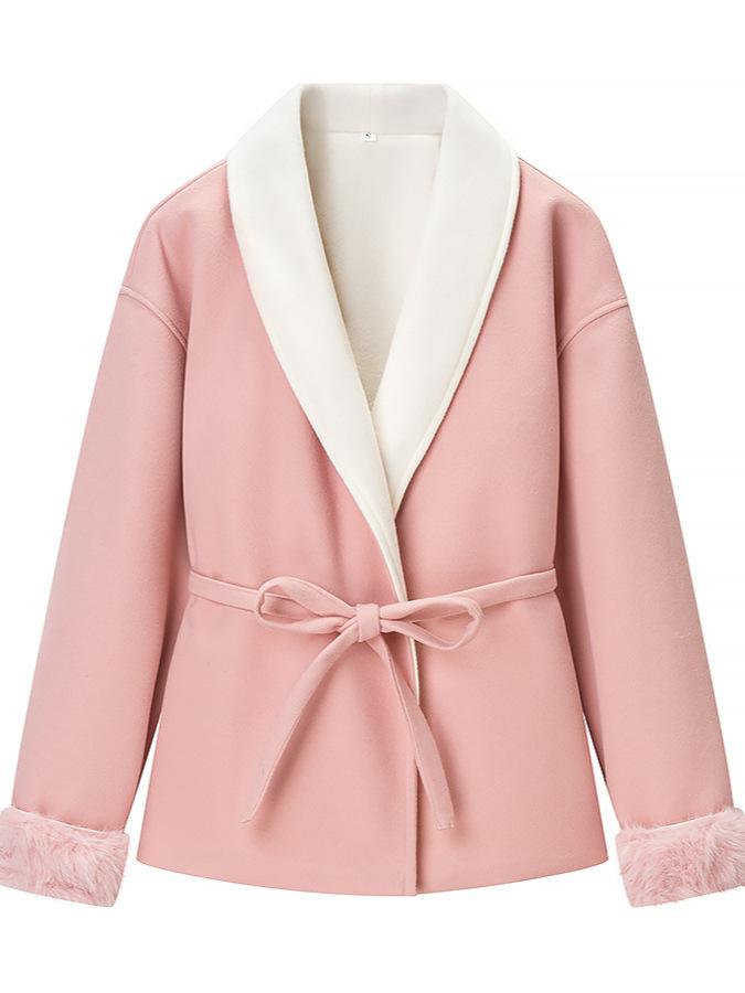 Women's French Chic Bow Tie Hooded Woolen Coat