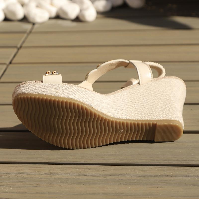 Fashion Summer New Sandals Women Fashion Round Head Open Toe Beaded Hollow Breathable Waterproof Platform Non-slip High Heels