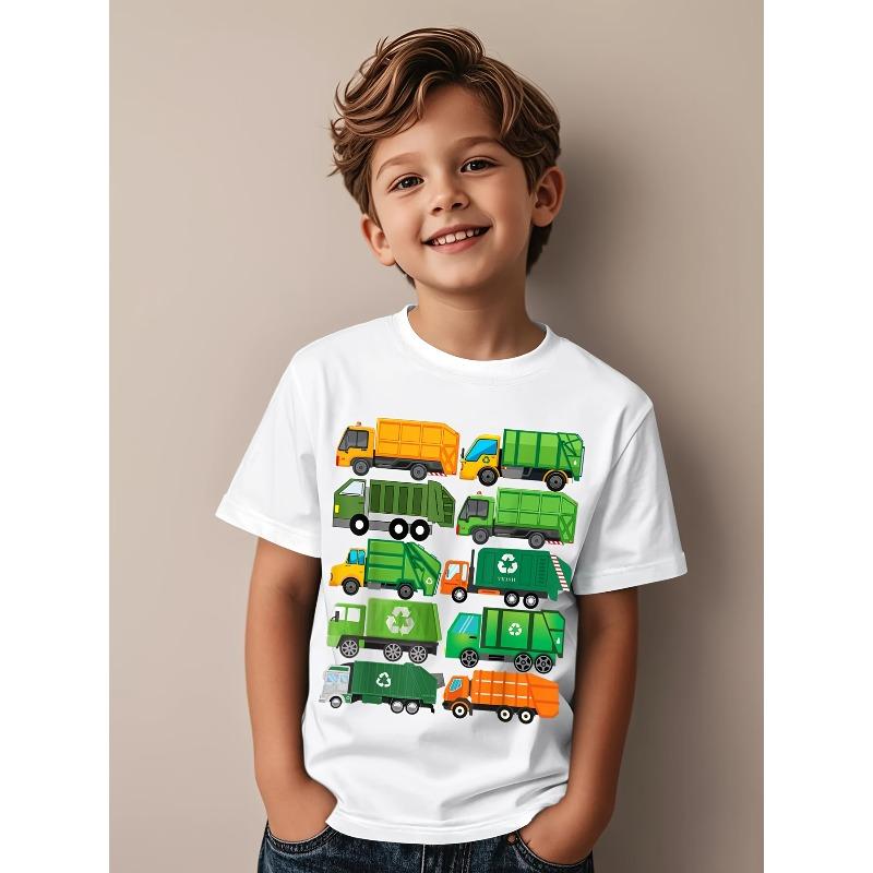 European Sizes Soft Breathable Garbage Truck Recycling Day Trash Waste Separation Birthday T-Shirt for Kids | Boys & Girls Graphic Tee