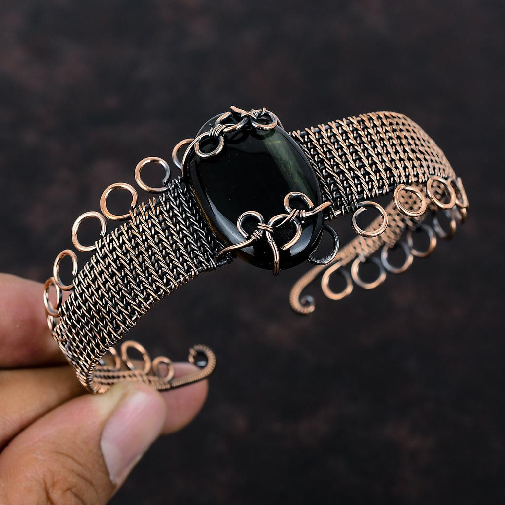 Nellite Bangle Copper Wire Wrapped Gemstone Cuff Bracelet Adjustable Bangle Handmade Cuff Bracelet Nellite Copper Wire Jewelry Gift For Wife