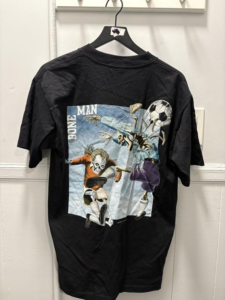 

Vintage Bone Man Shirt Mens Large Black 1996 Made USA Skeleton Soccer 90s Unisex T-Shirt XXXL