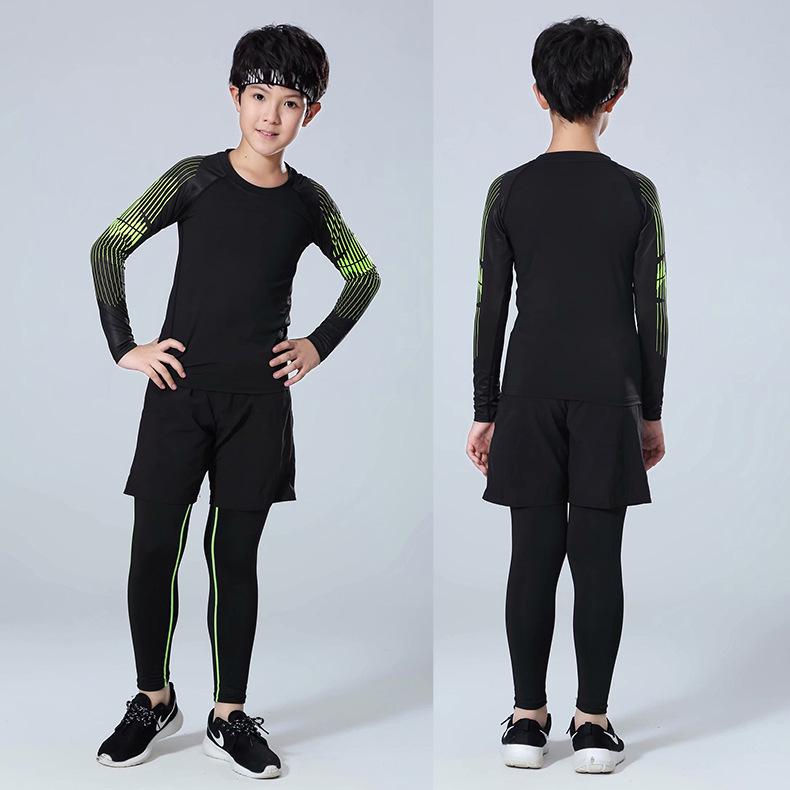 Drie delige compressie fitness set voor Heren, Dames & Kinderen - Sneldrogend: Top met lange mouwen, Legging en Hardloopkleding.