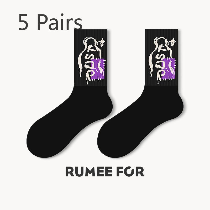 

5 пар женских весенних трендовых спортивных носков до середины икры с надписями 5 Pairs чёрный