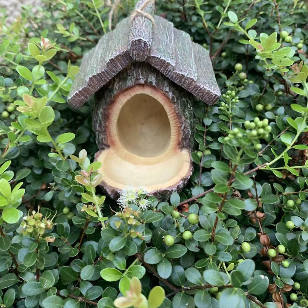 Resin Tree Stump Birdhouse & Feeder Garden Decoration