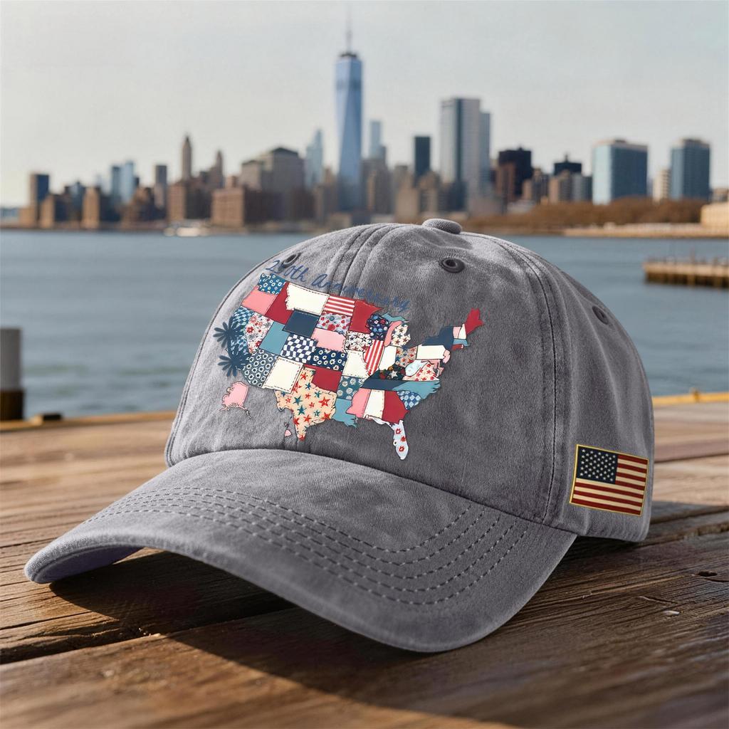 Unisex USA 250th Anniversary Printed Distressed Washed Baseball Cap | Patriotic Vintage Hat For Celebrations