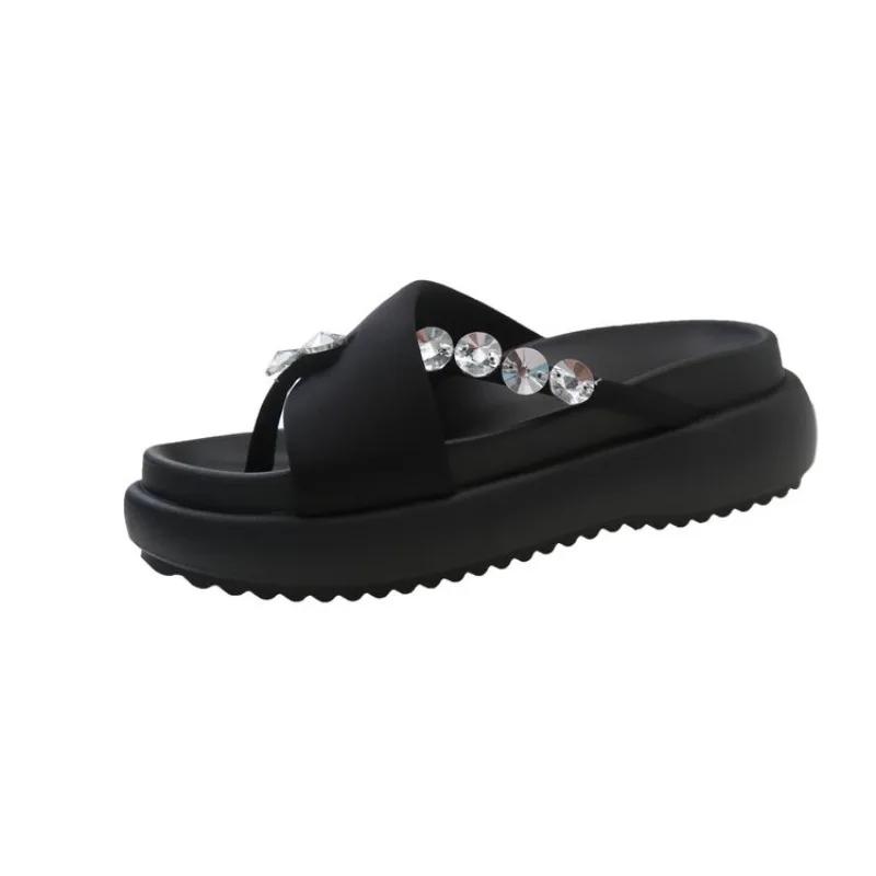 Mode Heißer Verkauf Schuhe Damen 2024 Sommer Koreanischer Stil Modische Damen Kristall Hausschuhe Bequeme Dicksohlige Freizeit Hausschuhe