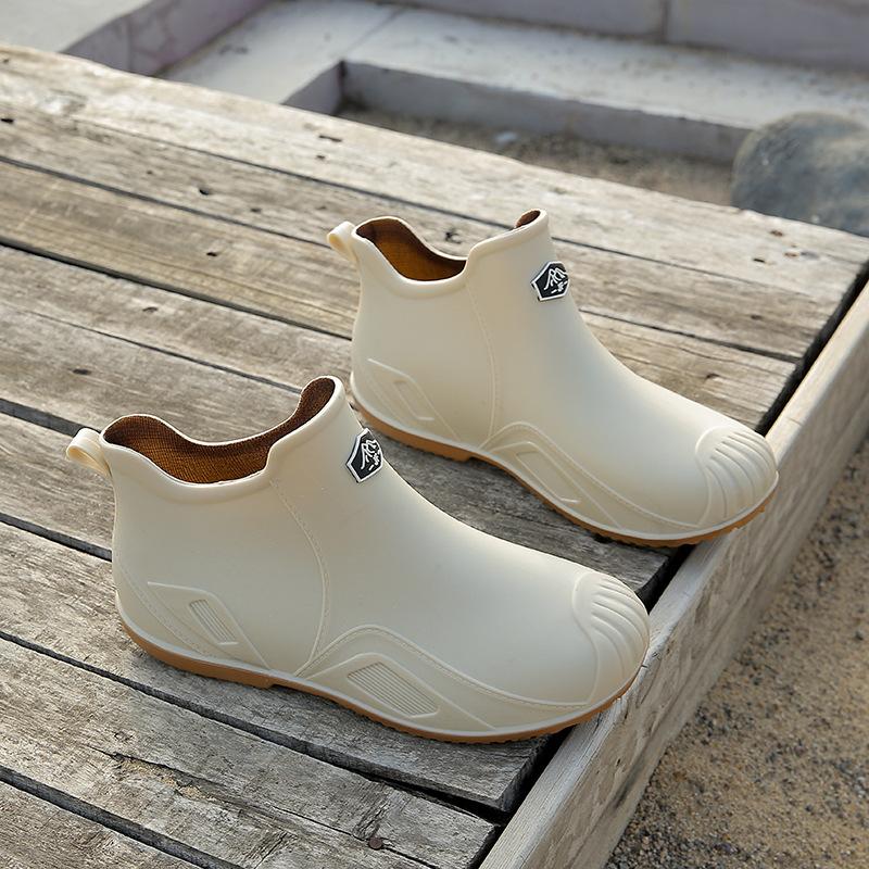 

Short rain shoes men s 2025 new work rubber shoes wear-resistant waterproof non-slip lightweight water shoes 44 бежевый