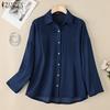 ZANZEA Women Turn Down Collar Loose Casual Long Sleeve Blouse