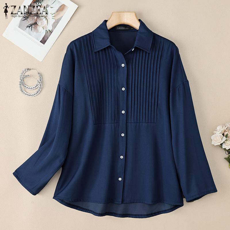 ZANZEA Women Turn Down Collar Loose Casual Long Sleeve Blouse