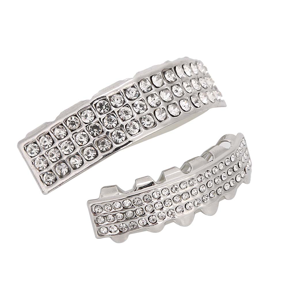 Teeth Set Bling Teeth Accessory Decoration for Halloween Party Hip Hop Show Argent