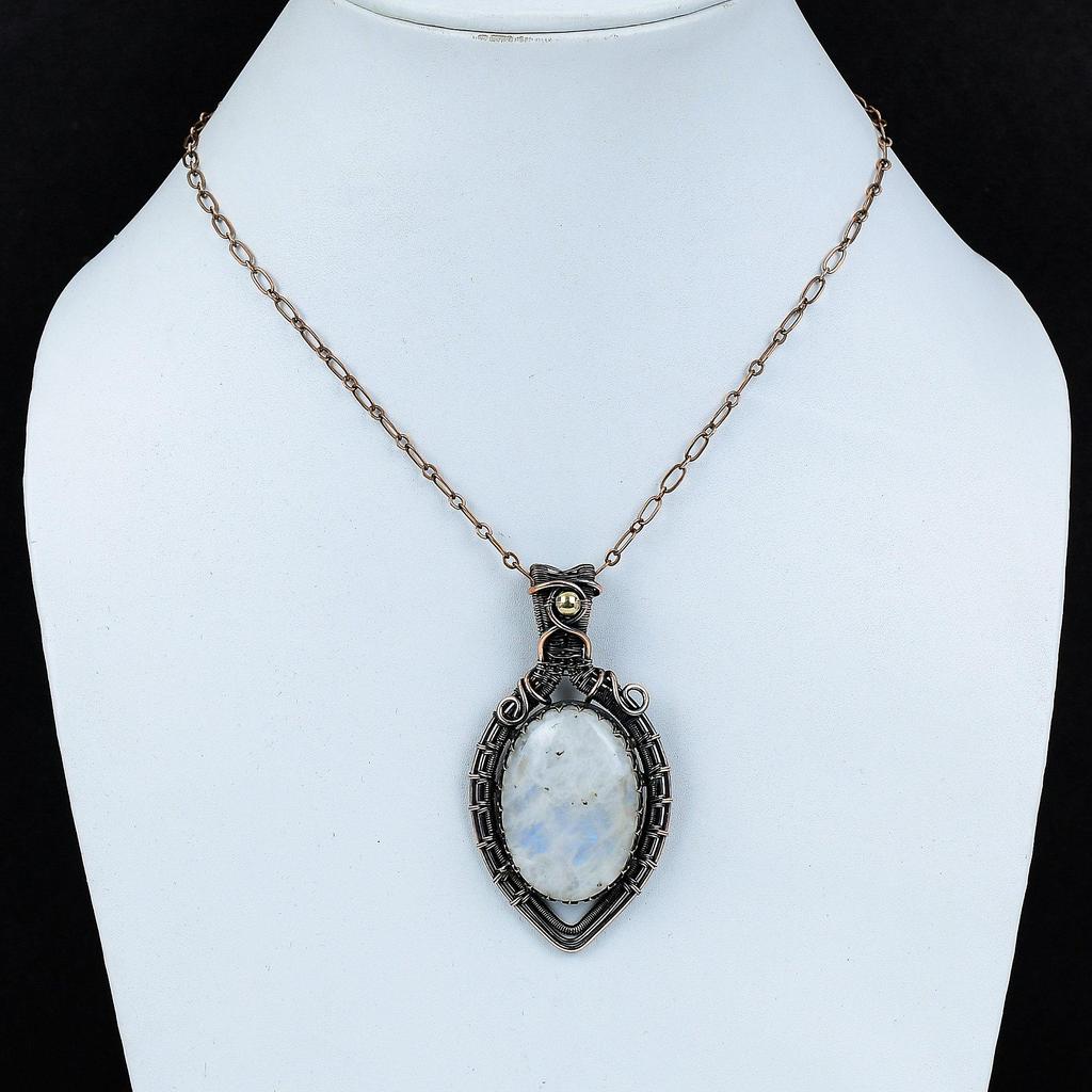 Moonstone Gemstone Pure Copper Wire Wrapped Beautiful Handmade Pendant Jewelry