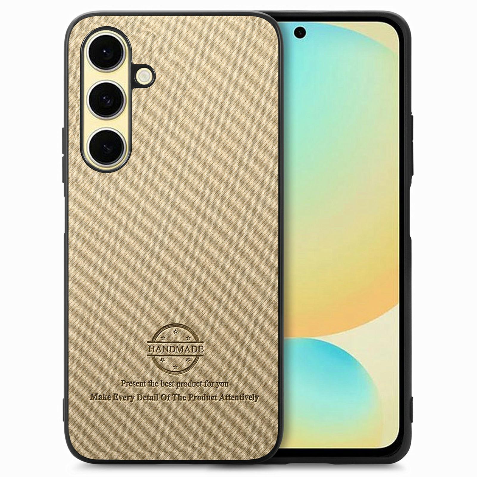 

For Samsung Galaxy S24 Case Cloth Texture Leather+PC+TPU Anti-Drop Phone Cover Khaki