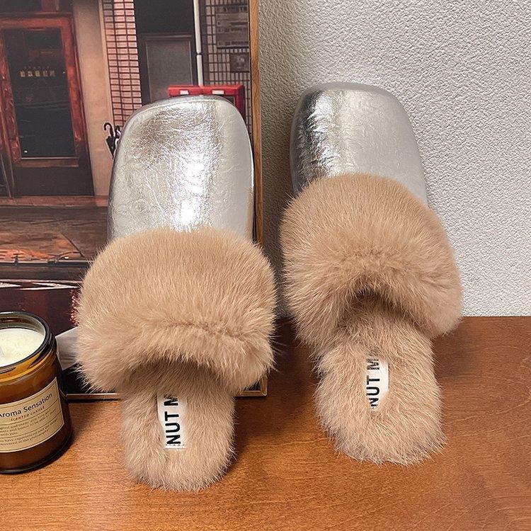 Real rabbit fur slippers for women~ 2025 autumn and winter new versatile one-pedal lazy outer wear Mao Mao drag women Baotou drag
