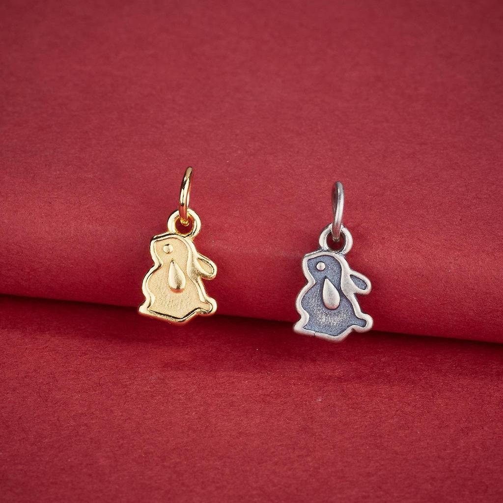 S925 Sterling Silver Cute Rabbit Carrot Pendant for DIY Beading Bracelet