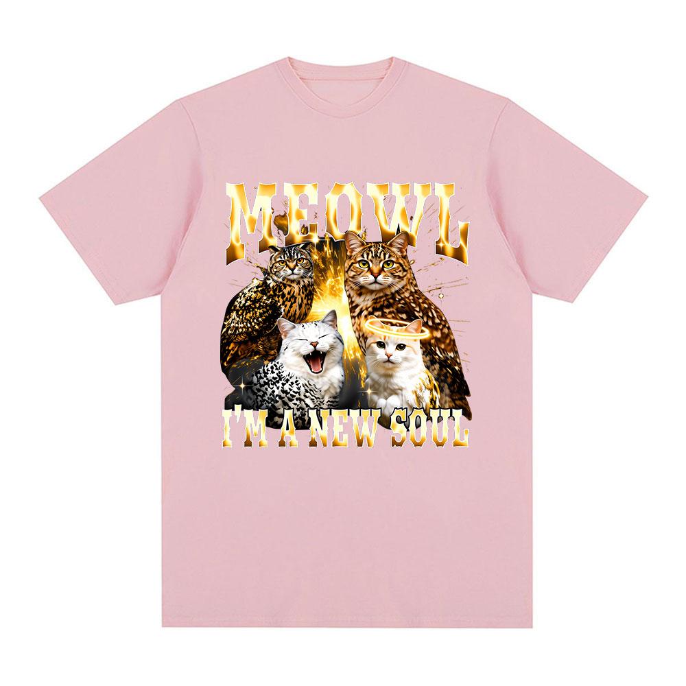 Meowl Cat Owl Funny Meme Im A New Soul Graphic Tshirts Women Clothing Fashion Harajuku Short Sleeves Cotton Summer T Shirts