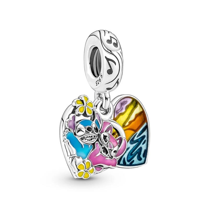 Miniso Disney 925 Silver Charms Bracelet Cute Cartoon Bear Dog Cat Fish DIY Bead Jewelry Women Accessories