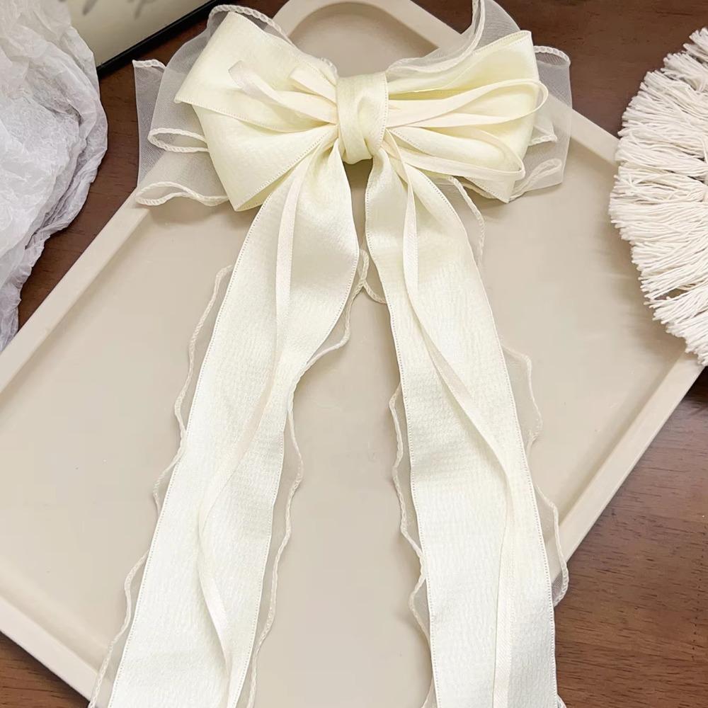 

Korean Style Bow Spring Clip Ribbon Mesh Bow Hairpin Sweet Balletcore Hair Clip Ladies білий